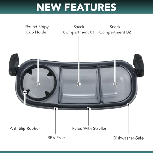 TRENDHUB صينية الوجبات الخفيفة تناسب UPPAbaby Vista V3/Vista V2/Vista/Cruz/Cruz V2/ RumbleSeat/RumbleSeat V2، صينية الوجبات الخفيفة المحدثة مع قسمين للوجبات الخفيفة وحامل أكواب، تركيب سريع، ملحقات عربة الأطفال - Image 4