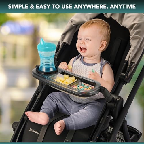 TRENDHUB صينية الوجبات الخفيفة تناسب UPPAbaby Vista V3/Vista V2/Vista/Cruz/Cruz V2/ RumbleSeat/RumbleSeat V2، صينية الوجبات الخفيفة المحدثة مع قسمين للوجبات الخفيفة وحامل أكواب، تركيب سريع، ملحقات عربة الأطفال - Image 5