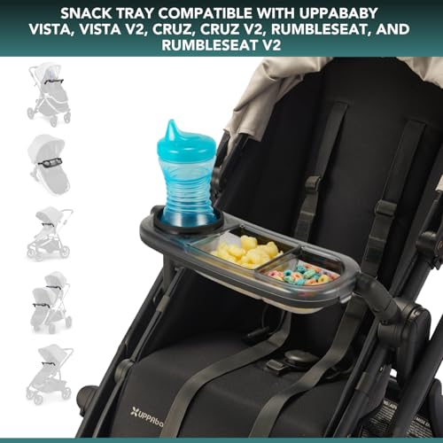 TRENDHUB صينية الوجبات الخفيفة تناسب UPPAbaby Vista V3/Vista V2/Vista/Cruz/Cruz V2/ RumbleSeat/RumbleSeat V2، صينية الوجبات الخفيفة المحدثة مع قسمين للوجبات الخفيفة وحامل أكواب، تركيب سريع، ملحقات عربة الأطفال - Image 2