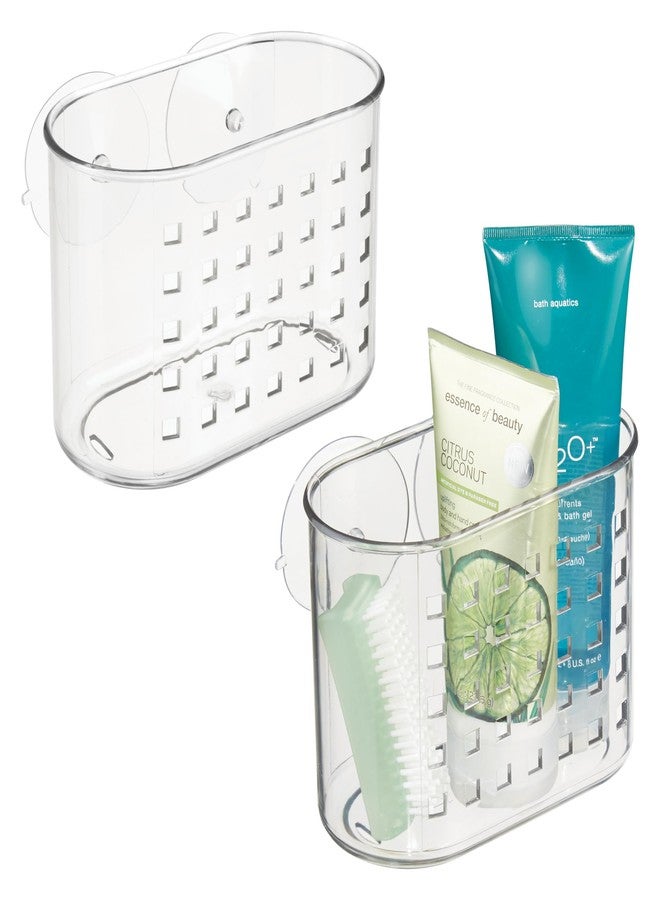 iDesign Small Suction Shower Basket for Bathroom Storage - Set of 2 - Clear - Made in USA - Image 1