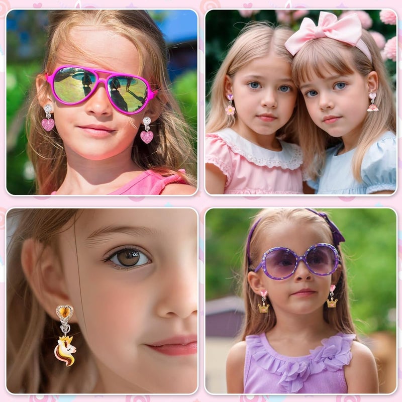 May Create ® 7 Pairs Earinging for Girls Stylish Clip On Earrings for Non Pierced Ears Kids Earrings for Girls Color Resin Crystal Earrings Jewelry Pretend Play Party Favor Dressing Up Jewelry - Image 5