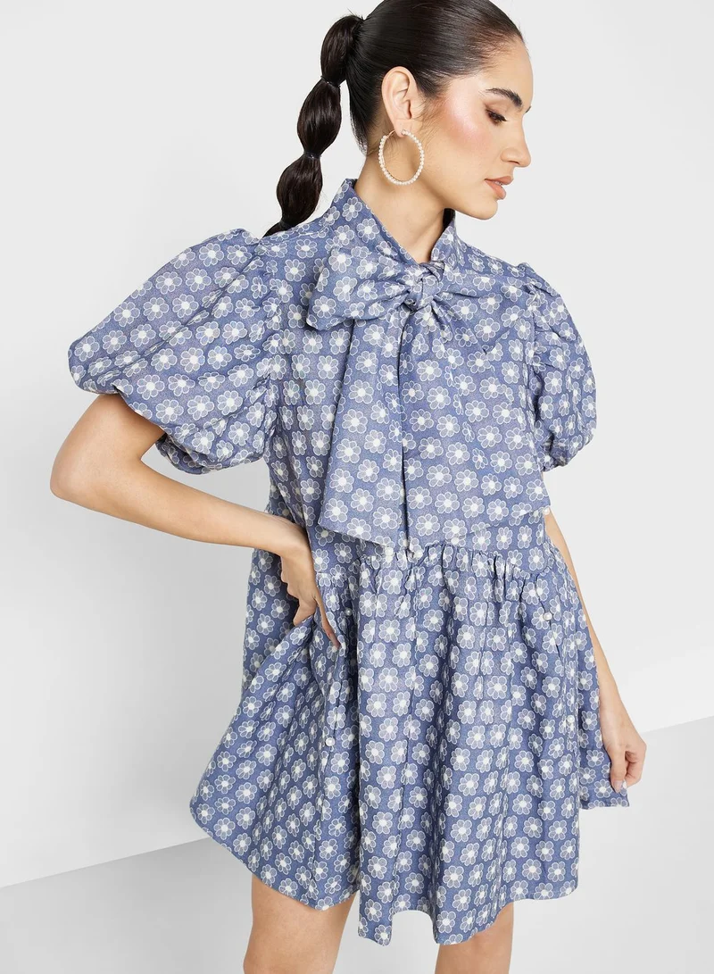 sister jane Floral Tie-Neck Dress