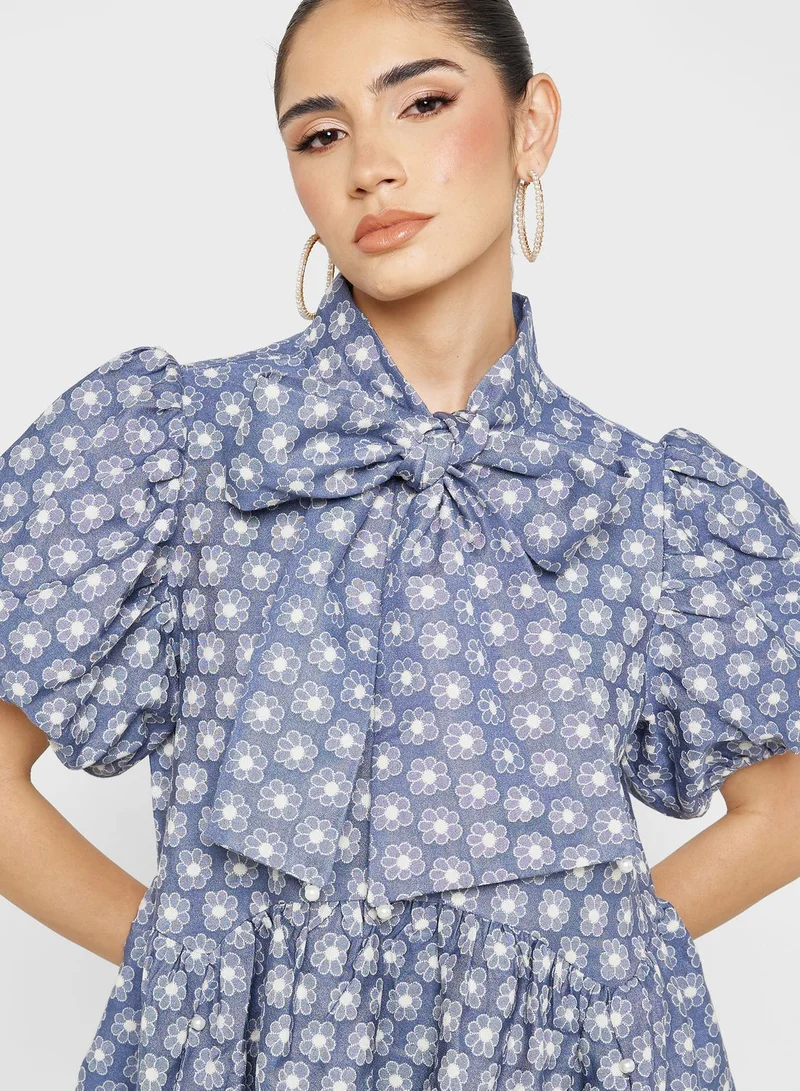 sister jane Floral Tie-Neck Dress