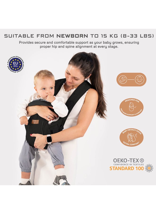 neobreez ATLIX 3-in-1 Baby Carrier for Newborns To Toddler, Head Support, Extra Soft And Ergonomic, Detachable Privacy Hood And Saliva Cotton Bib, Lightweight Front And Back Backpack Infant Carrier, 8-33lbs, 3-15kg  - Image 4
