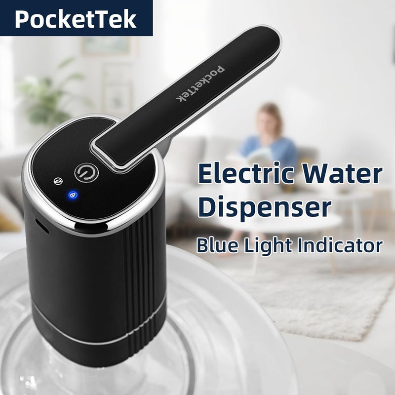 PocketTek 5 Gallon Water Pump Dispenser – Rechargeable & Foldable Electric Water Jug Pump, USB Charging Water Bottle Pump with 2 Silicone Hoses & 304 Stainless Steel Weight, for Camping/Home/Office - Image 5