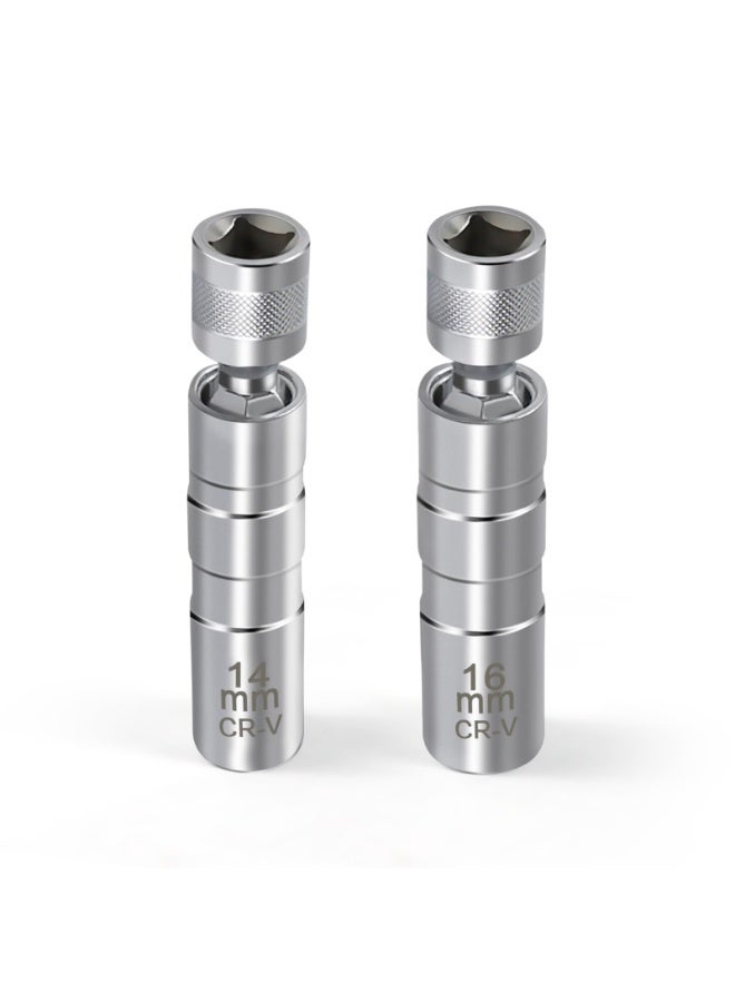Spark Plug Socket Set, 14mm And 16mm Magnetic Rotating Spark Plug Sockets, Automotive Parts Thin-Walled 3/8-Inch Drive Spark Plug Socket Disassembly Tool, 12 Point, 360 Degree Rotation, Compatible With Motorcycles - Image 1