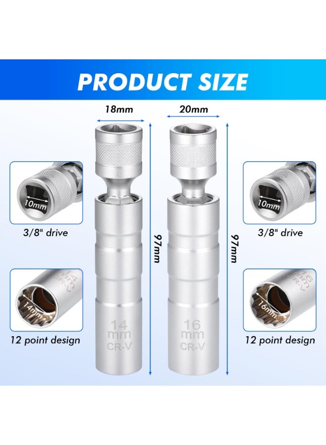Spark Plug Socket Set, 14mm And 16mm Magnetic Rotating Spark Plug Sockets, Automotive Parts Thin-Walled 3/8-Inch Drive Spark Plug Socket Disassembly Tool, 12 Point, 360 Degree Rotation, Compatible With Motorcycles - Image 4