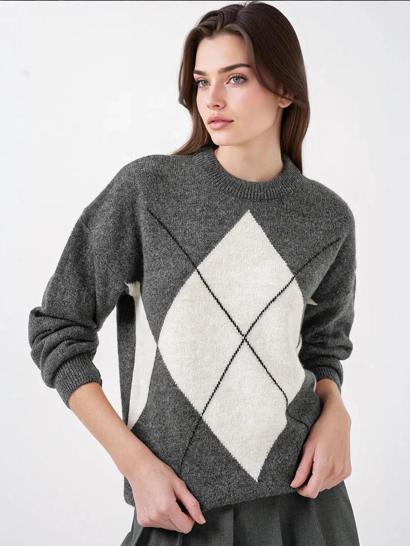 BDART Oversized Argyle Crew Neck Jumper