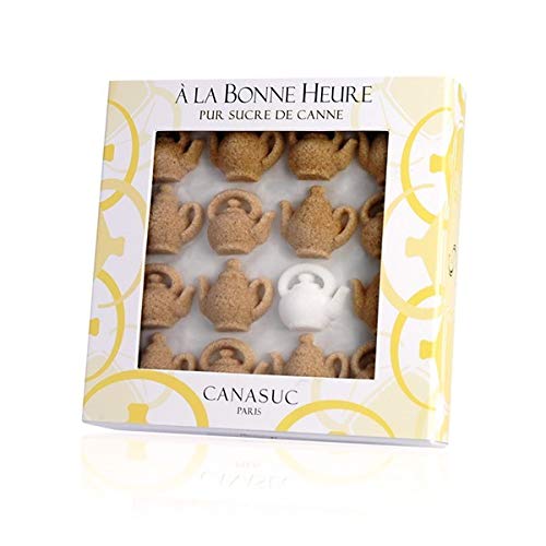 Canasuc Paris, A La Bonne Heure, Pur Sucre de Canne,"Window Gift Box" of 32 Assorted French Molded Teapot Sugar Pieces, White & Amber, 3.35 Oz - Image 1