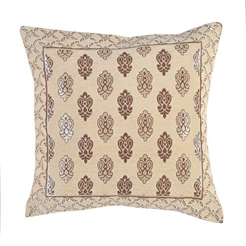 LOOMLYFE Jacquard Geomteric Cushion Covers 16 Inch X 16 Inch Set Of 5 Ethnic Motifs 240 TC Cushion Covers,Design- Ambi,Color- Cream - Image 3