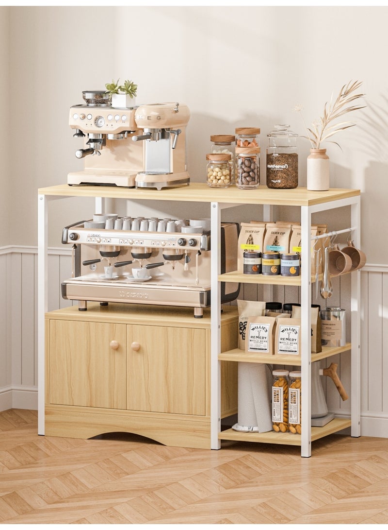 SHEIDLIN 3-Tier Multifunctional Kitchen Storage Cabinet With Closed Cabinet Side Layer Hooks Microwave Coffee Bar Stand For Home Use - Image 1