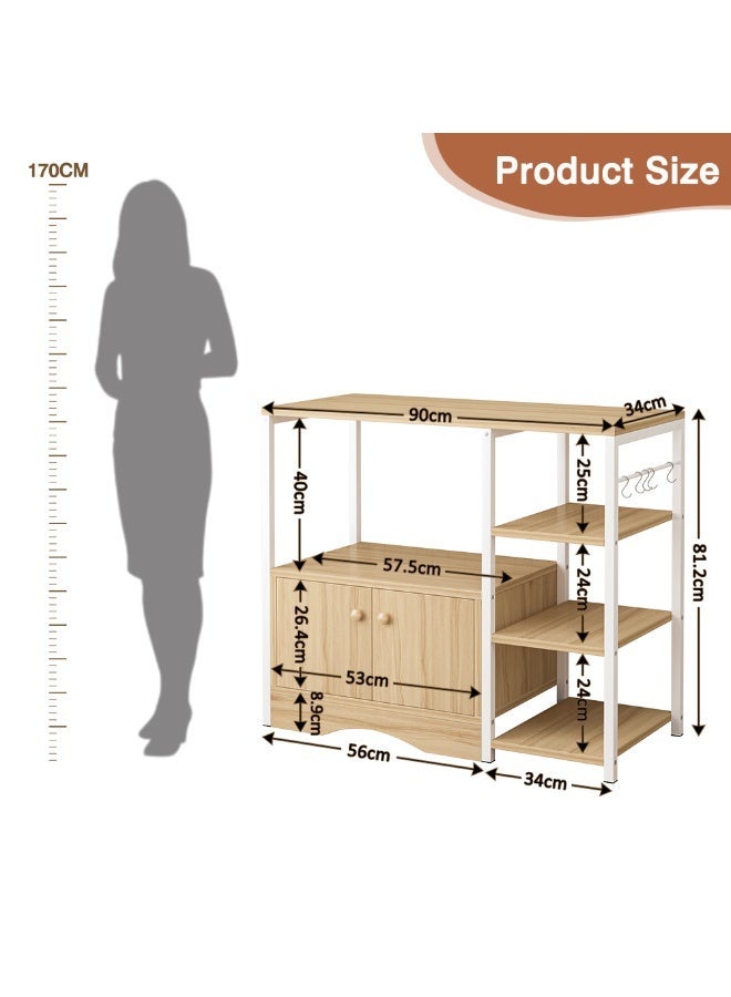 SHEIDLIN 3-Tier Multifunctional Kitchen Storage Cabinet With Closed Cabinet Side Layer Hooks Microwave Coffee Bar Stand For Home Use - Image 4