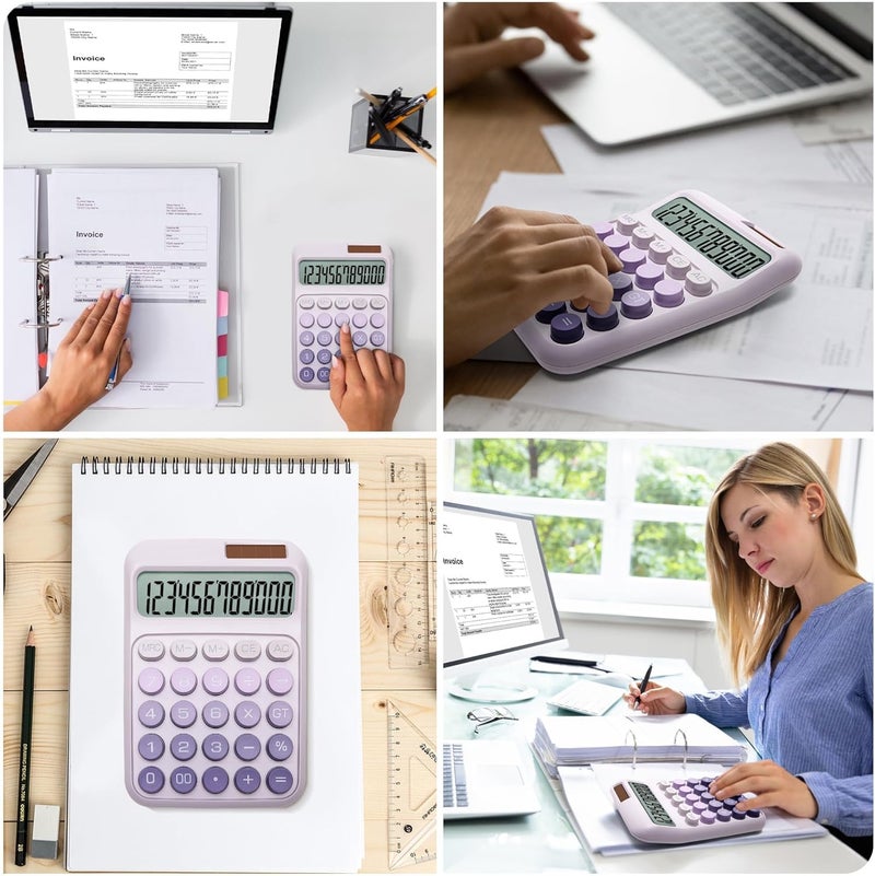 KASTWAVE Desk Calculator, With Easy-To-Read Large Lcd Display, Solar And Battery Dual Power Desktop Calculators, For Office And Study (Ombre Purple) - Image 2