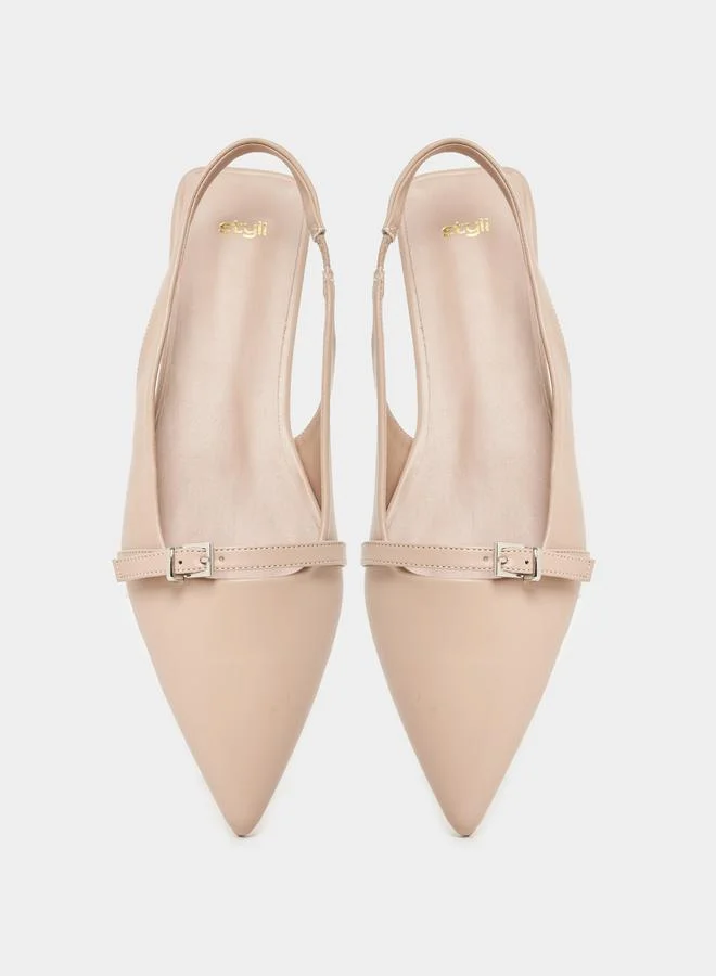 ستايلي Buckle Decor Pointed Toe Slingback Shoes