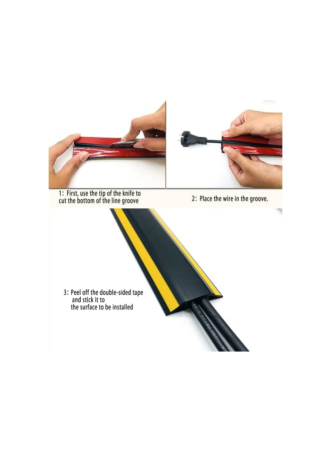 PROMASS Floor Cord Cover Prevent a Trip Hazard Perfect for Office, Home, 1.82m, Cable Cavity 50mm x 14mm (6ft, Black Yellow) - Image 4