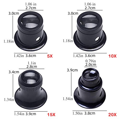 REYINL Jewelers Loupe Portable Monocular Magnifier Experimental Tools Magnifying Glass Jewelry Tools for Eye Magnifier Lens Repair Kit(5X 10X 15X 20X 4pcs) - Image 2