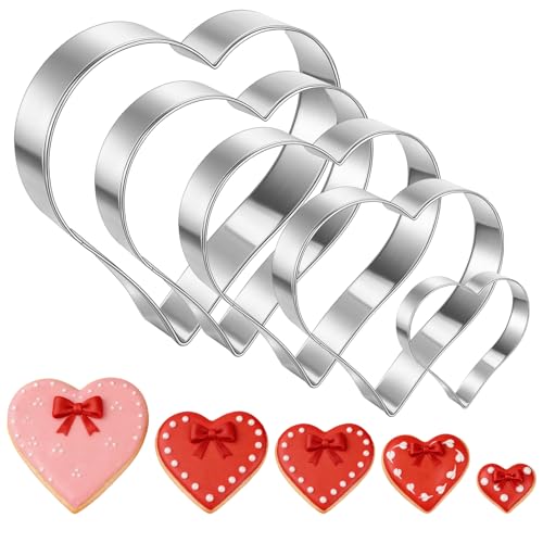 Yekepal Heart Cookie Cutter Set, 5 Pieces Heart Cookie Cutter for Valentine's Day, Stainless Steel Small Heart-shaped Molds Fondant Biscuit Fruit Cutters for Valentines Day Holiday Birthday Party Supplies - Image 1