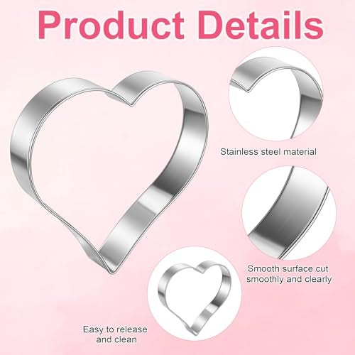 Yekepal Heart Cookie Cutter Set, 5 Pieces Heart Cookie Cutter for Valentine's Day, Stainless Steel Small Heart-shaped Molds Fondant Biscuit Fruit Cutters for Valentines Day Holiday Birthday Party Supplies - Image 3