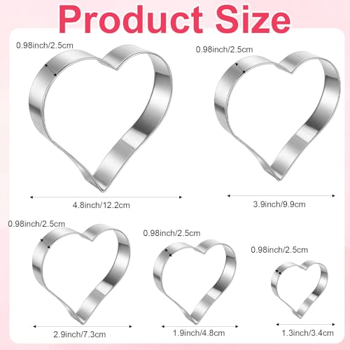 Yekepal Heart Cookie Cutter Set, 5 Pieces Heart Cookie Cutter for Valentine's Day, Stainless Steel Small Heart-shaped Molds Fondant Biscuit Fruit Cutters for Valentines Day Holiday Birthday Party Supplies - Image 2