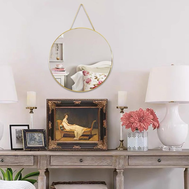 35cm Gold Round Wall Mirror with Hanging Rope – Modern Decorative Mirror for Living Room, Bathroom, Entryway, Bedroom – Small Round Hanging Mirror with Elegant Metal Frame - Image 5