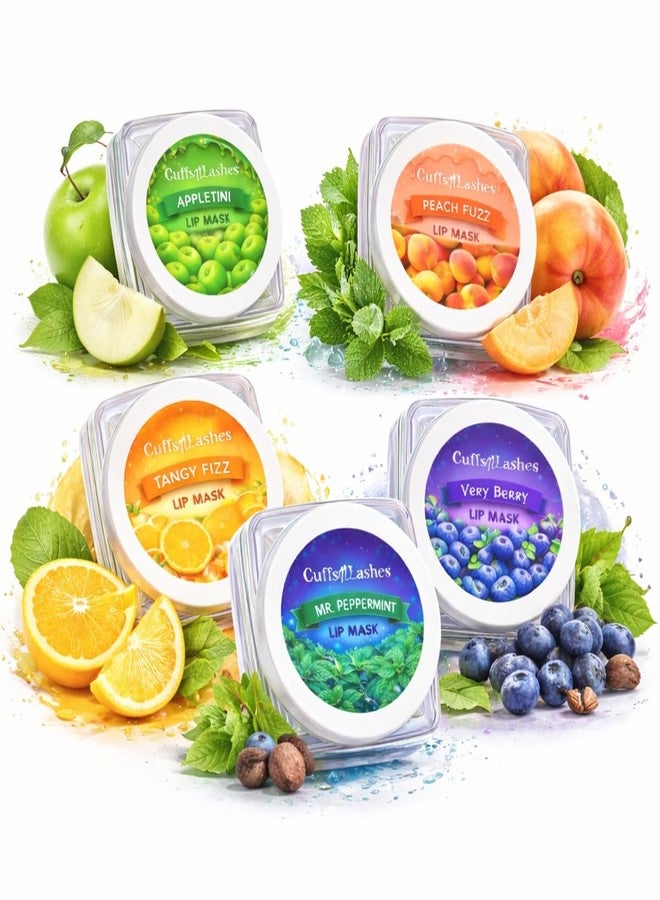 Cuffs N Lashes Lip Mask Set, 5 Flavours, Appletini, Mr. Peppermint, Peach Fuzz, Tangy Fizz, Very Berry, Balm, Multicolour, 40g - Image 1