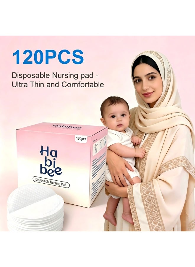 Habibee 120pcs Disposable Breast Pads,Nursing Pads, Nipple Pads for Breastfeeding,Strong absorption,Individually wrapped and Self-adhesive Breathable Disposable Breast Pads - Image 1