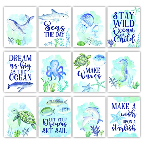 Hadley Designs 6 Ocean Wall Decor - Beach Room Decor for Toddlers, Shark and Whale Pictures Wall Decors for Kids, Reversible Unframed Ocean Art for Kids Bedroom, Made in USA - Image 3