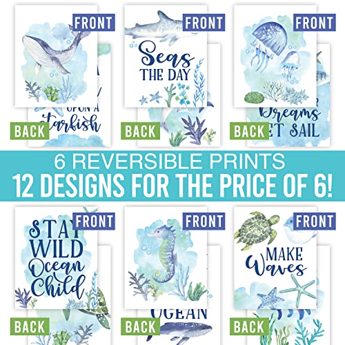Hadley Designs 6 Ocean Wall Decor - Beach Room Decor for Toddlers, Shark and Whale Pictures Wall Decors for Kids, Reversible Unframed Ocean Art for Kids Bedroom, Made in USA - Image 4