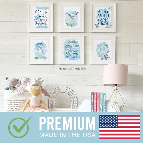 Hadley Designs 6 Ocean Wall Decor - Beach Room Decor for Toddlers, Shark and Whale Pictures Wall Decors for Kids, Reversible Unframed Ocean Art for Kids Bedroom, Made in USA - Image 2