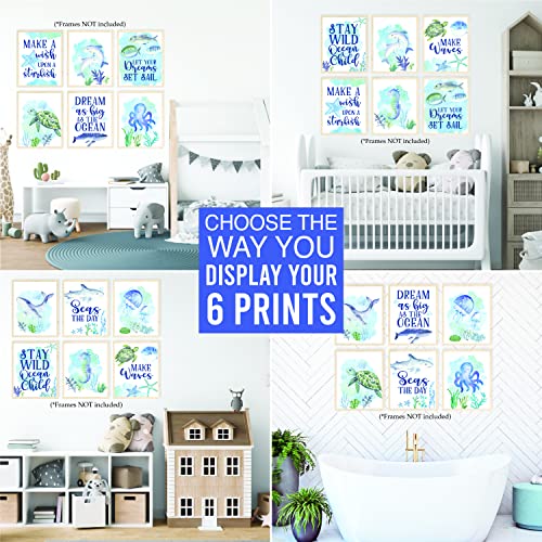 Hadley Designs 6 Ocean Wall Decor - Beach Room Decor for Toddlers, Shark and Whale Pictures Wall Decors for Kids, Reversible Unframed Ocean Art for Kids Bedroom, Made in USA - Image 5
