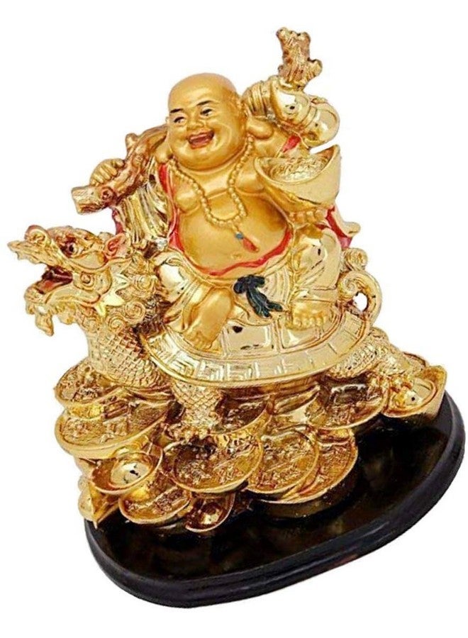 GJ Resin Laughing Buddha On Dragon For Money And Health And Good Luck, Pack of 1 (Gold) - Image 3