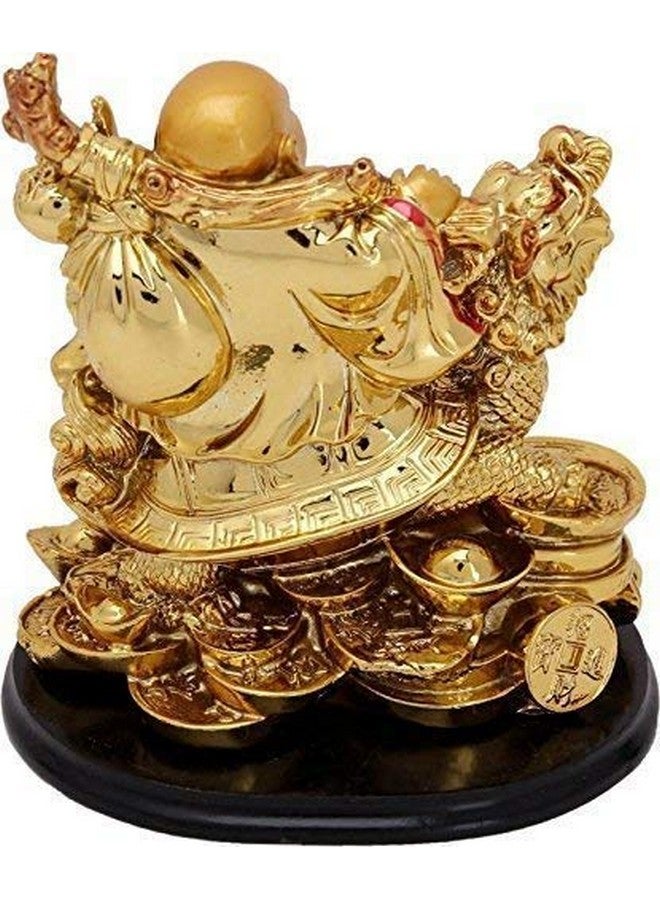 GJ Resin Laughing Buddha On Dragon For Money And Health And Good Luck, Pack of 1 (Gold) - Image 2
