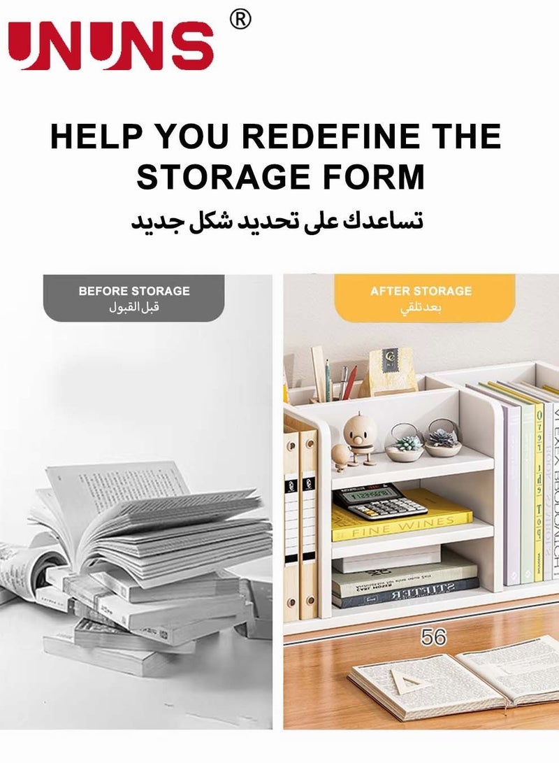 يو إن يو إن أس منظم رفوف سطح المكتب، رف عرض خشبي بستة أقسام، رف تخزين مكتبي، رف كتب متعدد الأغراض للديكور المنزلي والمكتب والهدايا - Image 4