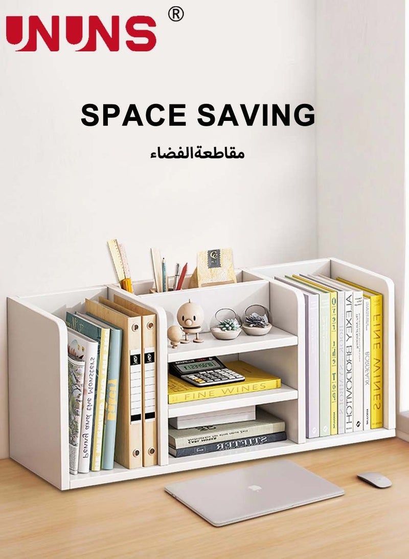 يو إن يو إن أس منظم رفوف سطح المكتب، رف عرض خشبي بستة أقسام، رف تخزين مكتبي، رف كتب متعدد الأغراض للديكور المنزلي والمكتب والهدايا - Image 1