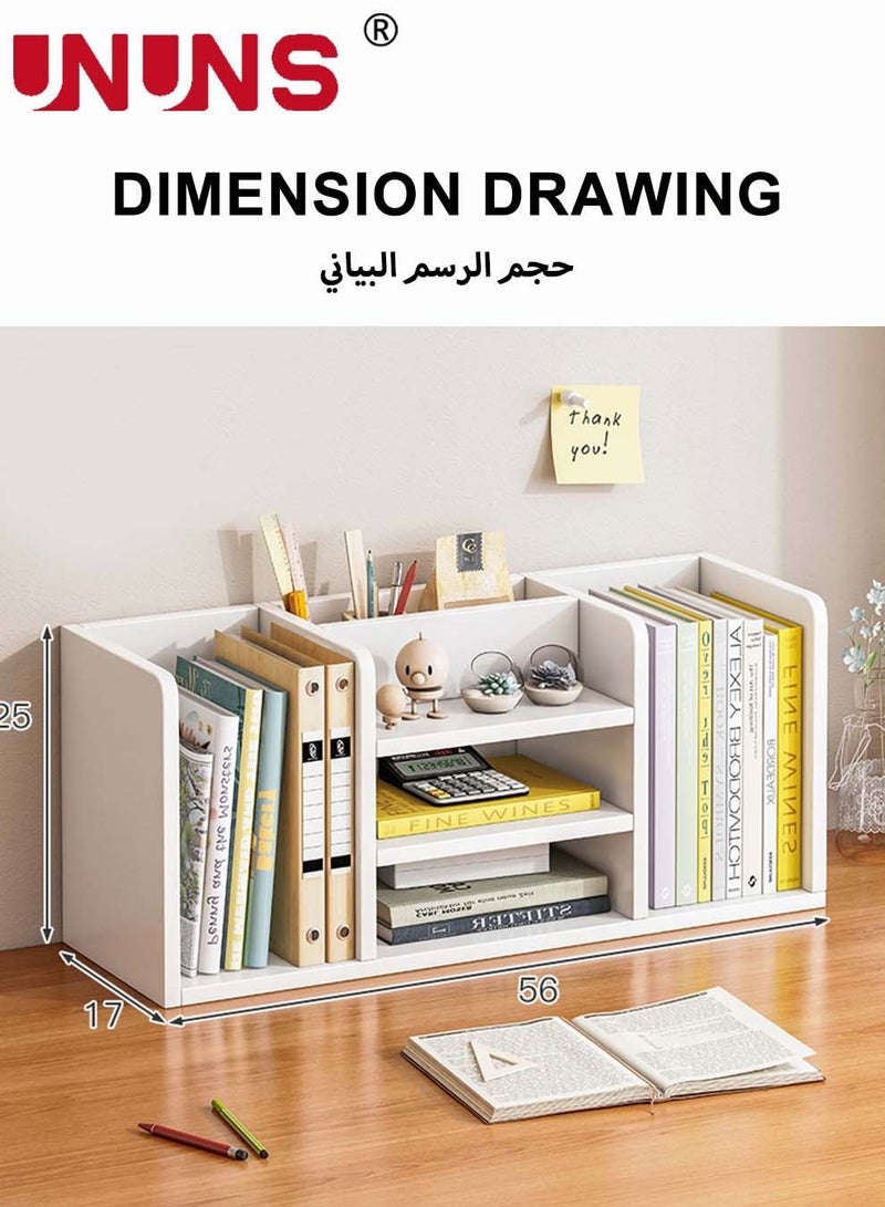 يو إن يو إن أس منظم رفوف سطح المكتب، رف عرض خشبي بستة أقسام، رف تخزين مكتبي، رف كتب متعدد الأغراض للديكور المنزلي والمكتب والهدايا - Image 3