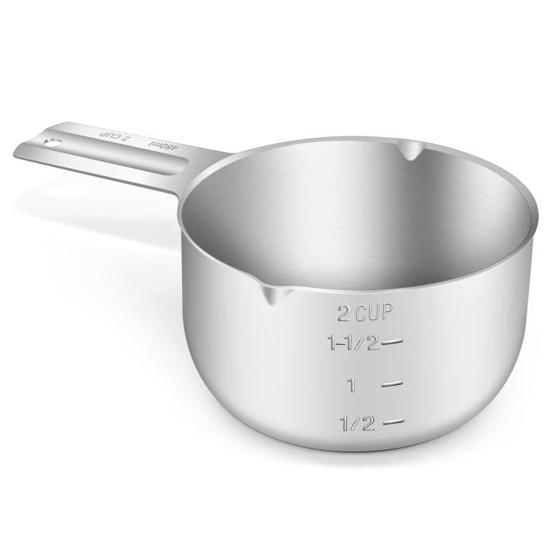 BERYLER 1PCS 2Cup (480ml, 16oz) Single Measuring Cup, Stainless Steel Measure Scoop, Metric and US Measurement, Dishwasher Safe - Image 1