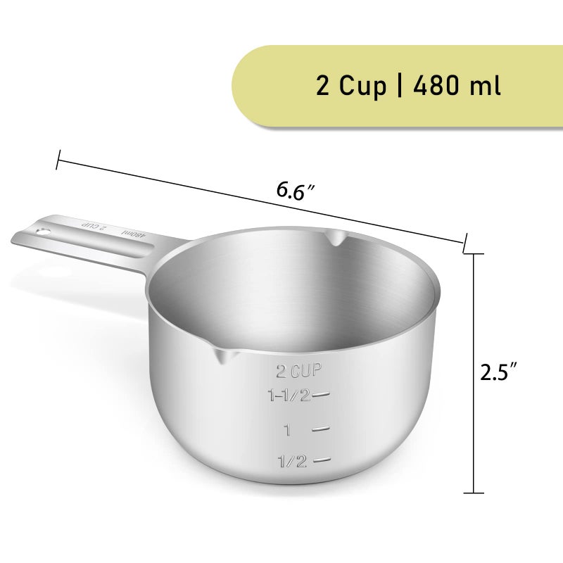 BERYLER 1PCS 2Cup (480ml, 16oz) Single Measuring Cup, Stainless Steel Measure Scoop, Metric and US Measurement, Dishwasher Safe - Image 2