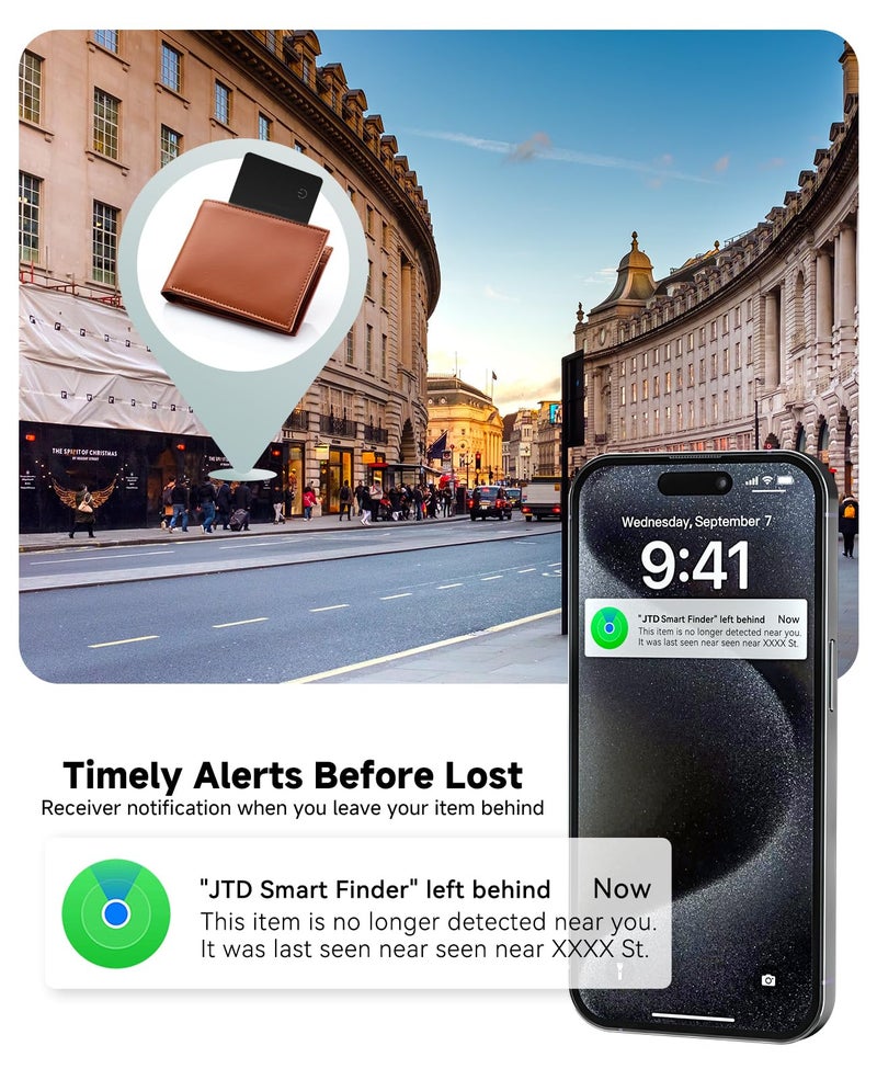 JTD 4-Pack Family Value Bundle: 2026 Apple MFi Certified Air Card Tag Tracker Wallet Tracker Card| Ultra Slim 0.07in, IP68 Waterproof | Works with Apple Find My (iOS) | for Wallets, Keys, Luggage,Bags - Image 4