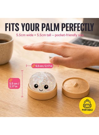 Glitter Dumpling Squishy Stress Ball with Bamboo Steamer Basket, Kawaii Mochi Fidget Toy for Kids Adults, Anti-Anxiety Sensory Squeeze Bao Bun, Random Mystery Color – 1 Pack - view 2