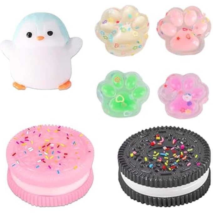 MUNSKT Taba Squishy Set, 7-Piece Squishy Cat Paw Biscuit and Penguin Anti-Stress Relief Toys, Mochi Squishy Soft Cat Paw, Children Adults Relaxation Toys and Kawaii Gifts - Image 1