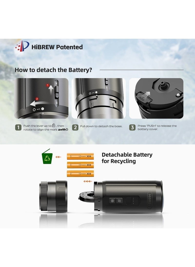 HIBREW Portable Coffee Maker, 20Bar High Pressure, PID Temp Control (85-95°C), 7500mAh Removable Battery, Cold/Hot Brew, Type-C Fast Charging, for Outdoor Camping & Car Travel H4C Barista Ultra - Image 4