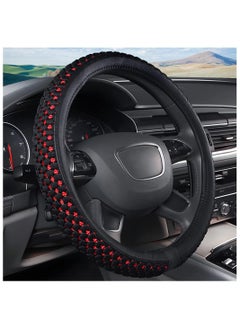 Generic Elastic Stretch Car Steering Wheel Cover, Universal 15 Inch Breathable Ice Silk Automotive Steering Wheel Cover Anti-Slip Odorless Easy Carry Suitable for All Seasons (Ice Silk Black/Red)  - Image 1