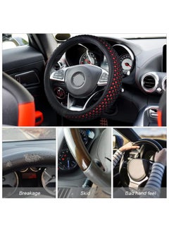 Generic Elastic Stretch Car Steering Wheel Cover, Universal 15 Inch Breathable Ice Silk Automotive Steering Wheel Cover Anti-Slip Odorless Easy Carry Suitable for All Seasons (Ice Silk Black/Red)  - Image 5