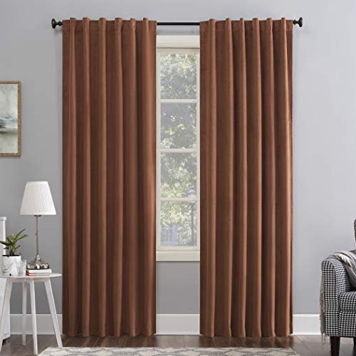 Sun Zero Hampshire Velvet Noise Reducing Thermal Extreme Total Blackout Back Tab Curtain Panel 50 x 84 Terracotta Orange