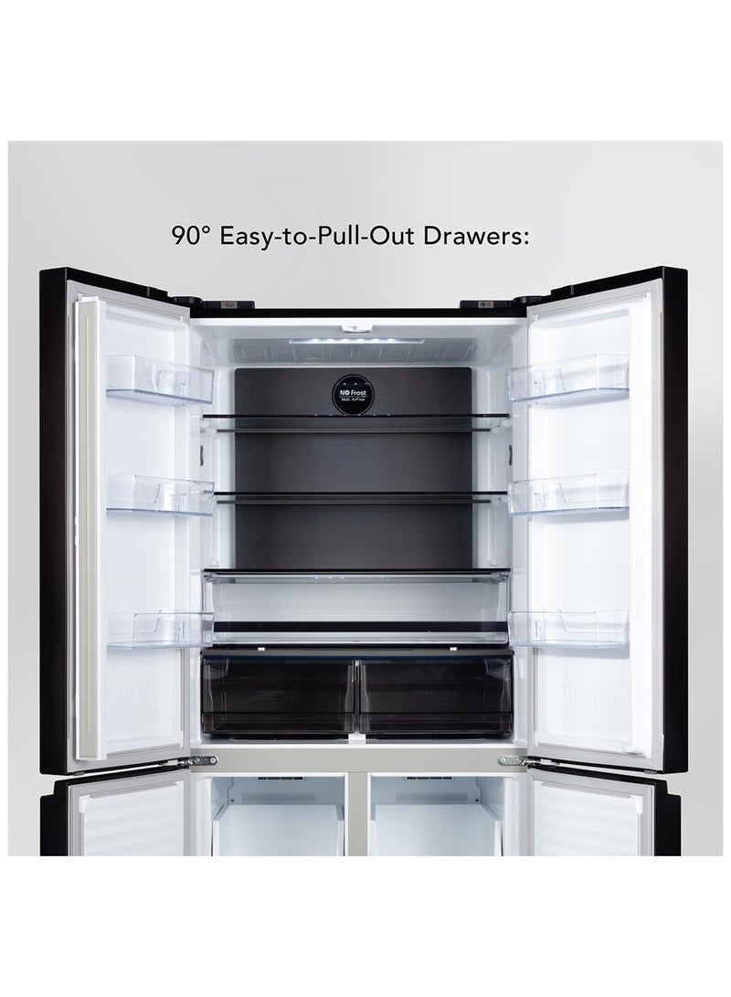 Carrera 4-Door Refrigerator 415L Capacity, Cross-Door Design, No Frost, Multi-Flow, My Fresh Choice, Dual-Tech Cooling, Black Glass CRF-24415 Black - Image 5