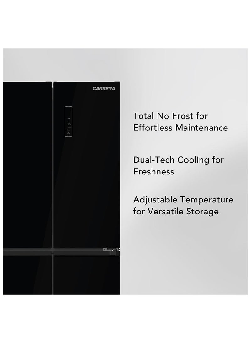 Carrera 4-Door Refrigerator 415L Capacity, Cross-Door Design, No Frost, Multi-Flow, My Fresh Choice, Dual-Tech Cooling, Black Glass CRF-24415 Black - Image 3