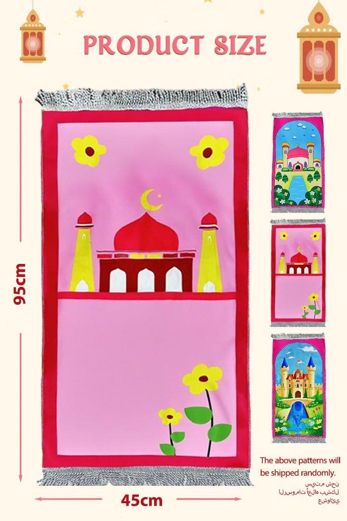 Sunnaltree Prayer Carpet Mat Set for Kids 5PCS Foldable Soft Padded Muslim Prayer Rug with Rosary Tasbeeh Counter Islamic Pattern Muslim Gift for Ramadan Eid Hajj Daily Use - Image 5