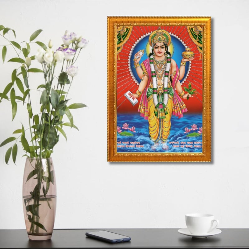 CRAFT QUEST DhanvantariDhanvantri God of Health and MedicineAyurveda Photo Frame with Acrylic glass 14 X 10 Inches Golden - Image 3