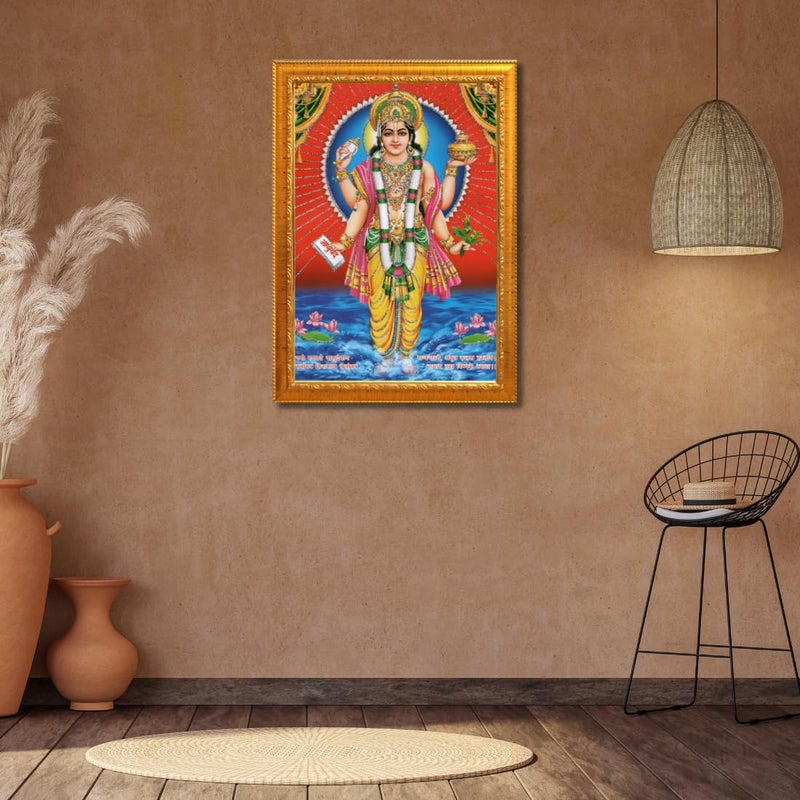 CRAFT QUEST DhanvantariDhanvantri God of Health and MedicineAyurveda Photo Frame with Acrylic glass 14 X 10 Inches Golden - Image 4