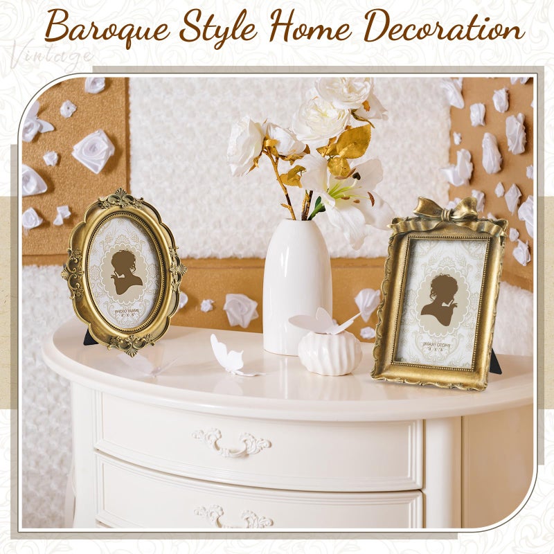 Qunclay 2 Pcs Vintage Picture Frames Antique Baroque Ornate Resin Rectangle Oval Photo Frames with Glass Front Tabletop and Wall Decor for Home Wedding Christmas Party Decor(Bronze,4 x 6 Inches) - Image 4